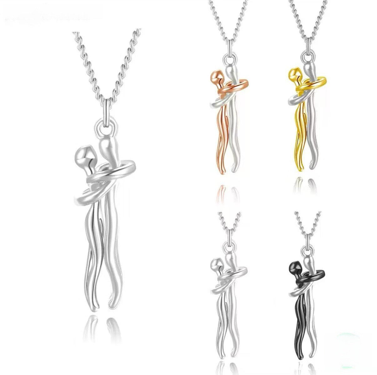 Mother and Child Embrace Silver Necklace