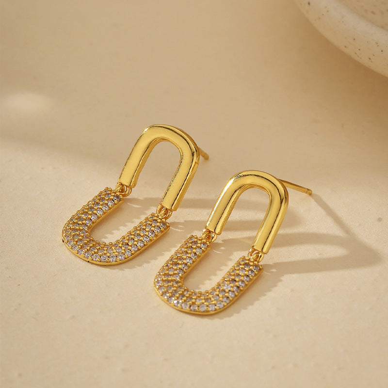 U-Shape Oval Diamond Earrings
