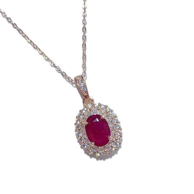Natural Ruby Sterling Silver Pendant Necklace Jewelry