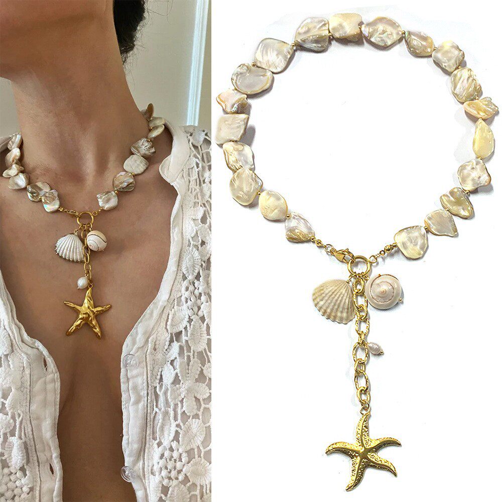 Exaggerated irregular seashell necklace/collarbone chain