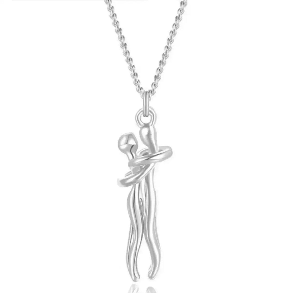 Mother and Child Embrace Silver Necklace