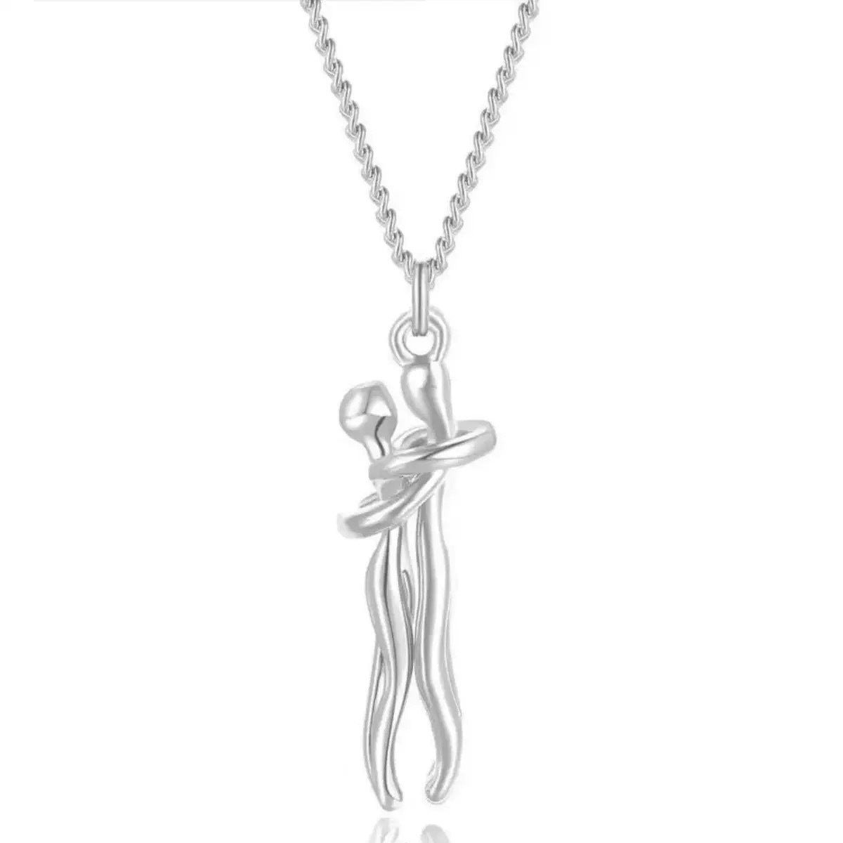 Mother and Child Embrace Silver Necklace