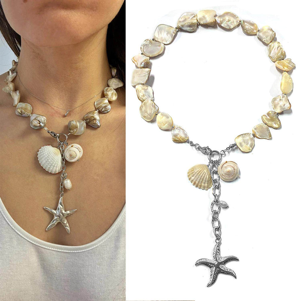 Exaggerated irregular seashell necklace/collarbone chain