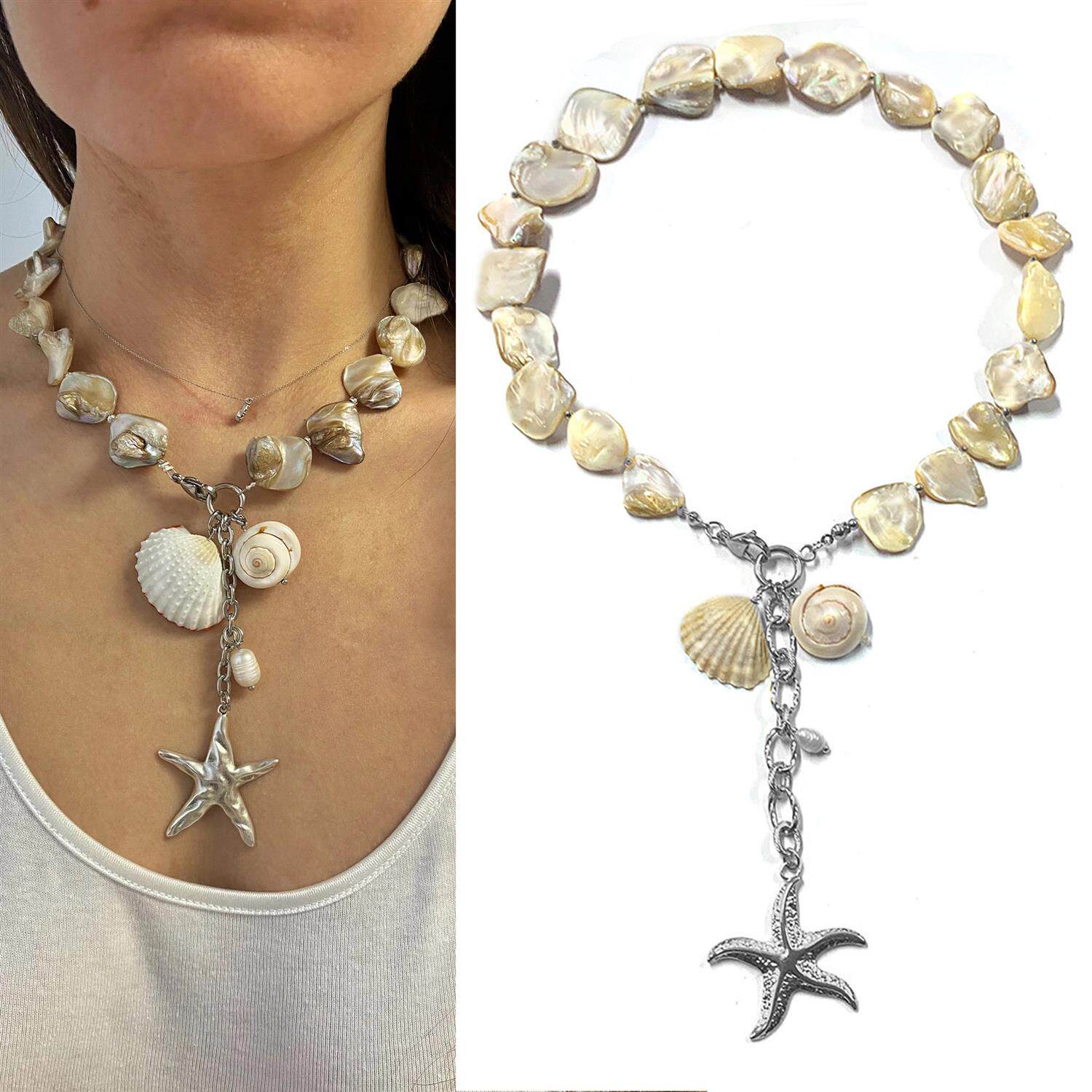 Exaggerated irregular seashell necklace/collarbone chain