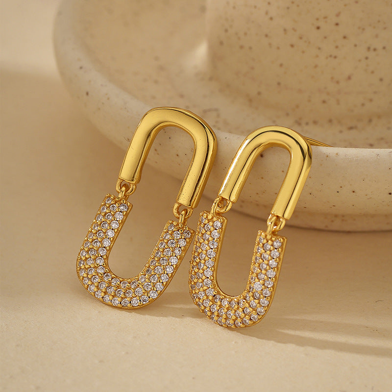 U-Shape Oval Diamond Earrings