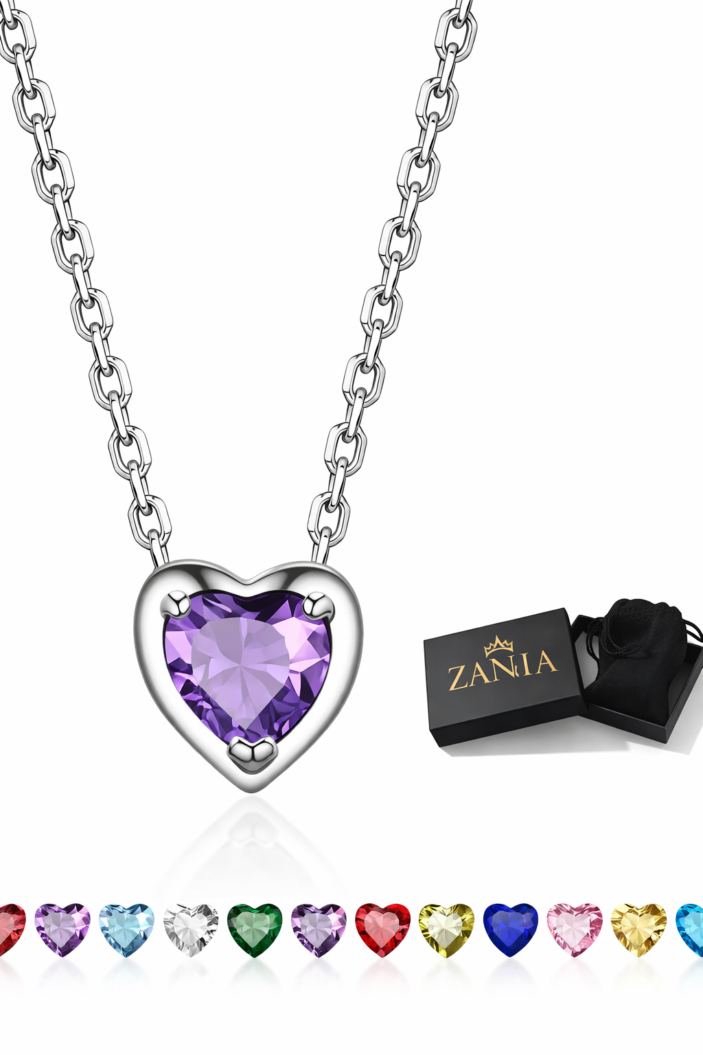 925 Silver Birthstone Heart Necklace for Women