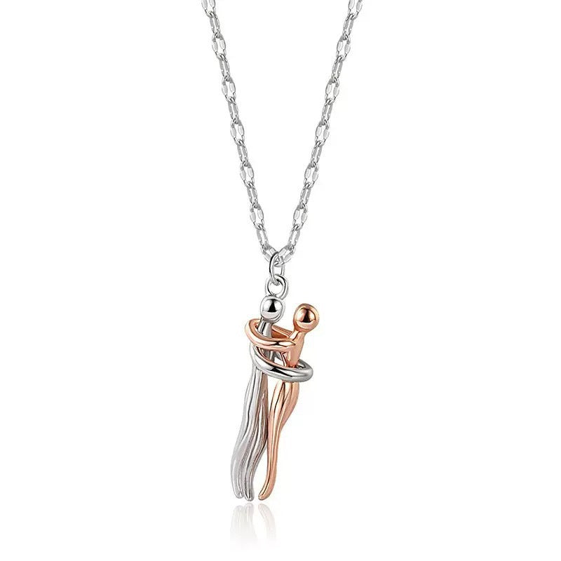 Mother and Child Embrace Silver Necklace