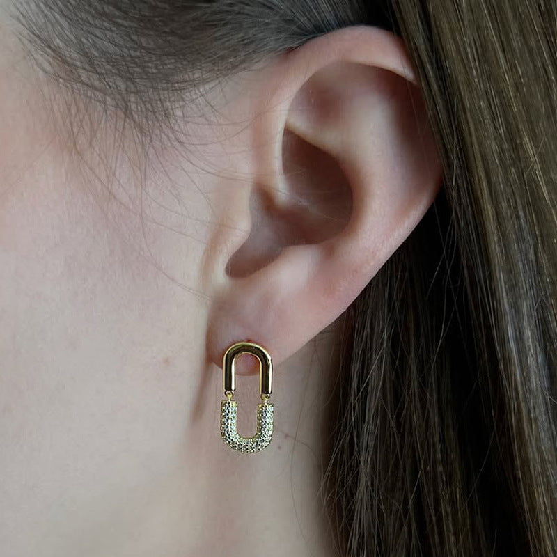 U-Shape Oval Diamond Earrings