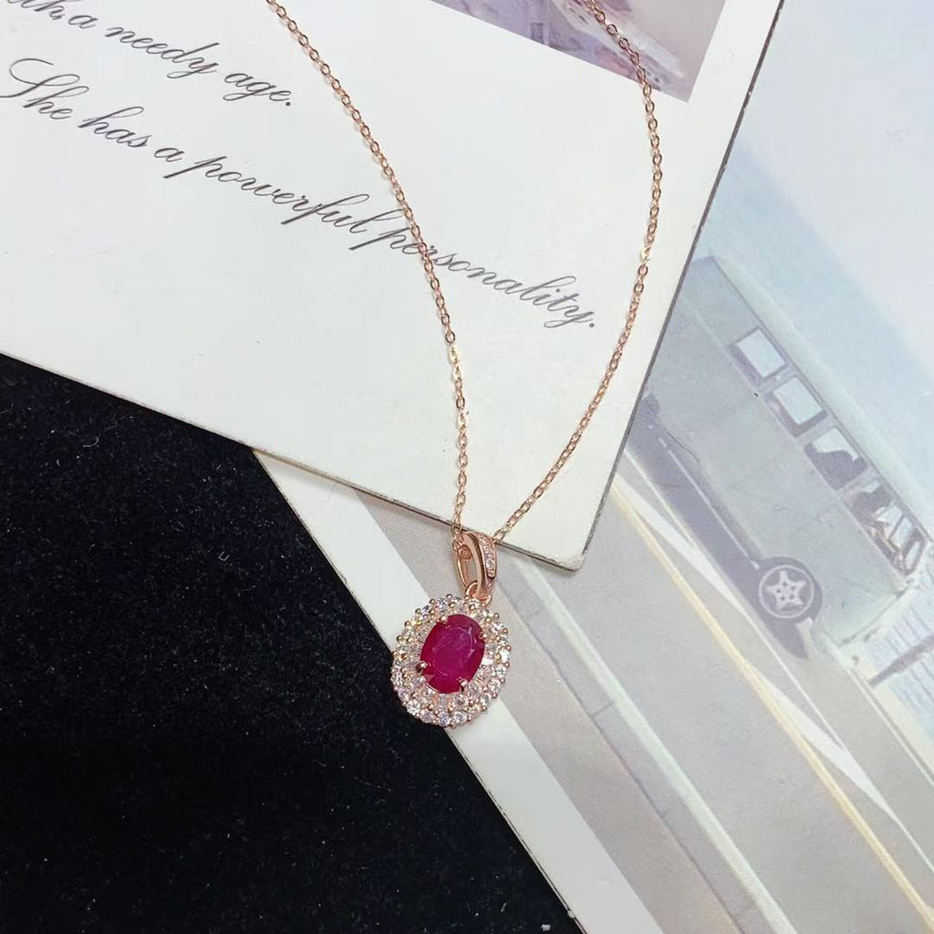 Natural Ruby Sterling Silver Pendant Necklace Jewelry