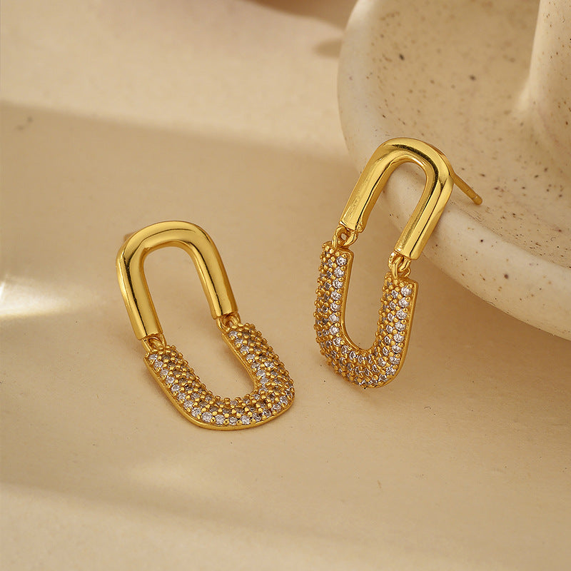 U-Shape Oval Diamond Earrings