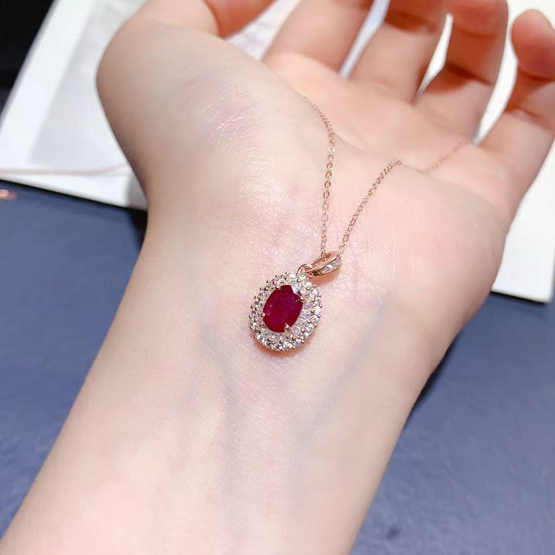 Natural Ruby Sterling Silver Pendant Necklace Jewelry