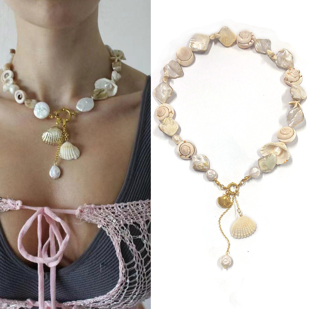 Exaggerated irregular seashell necklace/collarbone chain