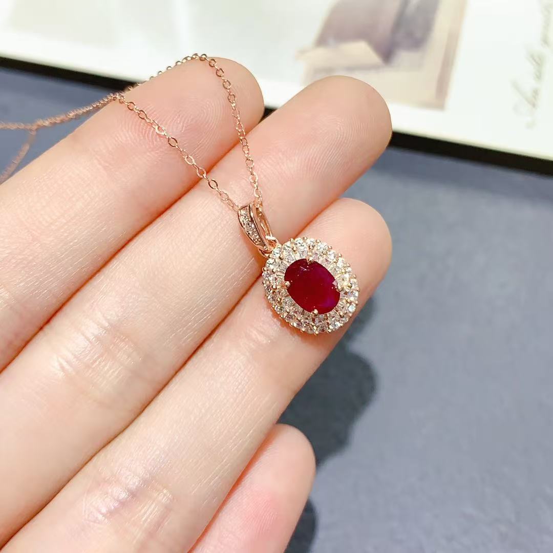 Natural Ruby Sterling Silver Pendant Necklace Jewelry
