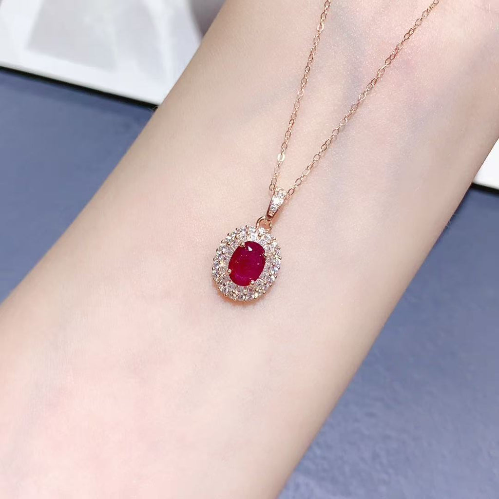 Natural Ruby Sterling Silver Pendant Necklace Jewelry